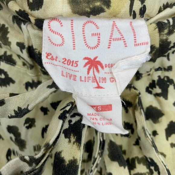 Sigal Felina Paper Bag Pants Sz XS Linen Blend Leopard Print Pull On Beachy - Picture 4 of 7